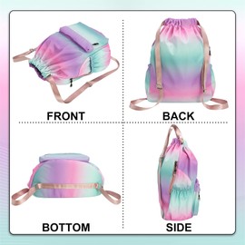HOLYLUCK Drawstring Backpack Sports Gym Bag Water Resistant String Bag Cinch Sackpack with Side Zipper Pocket for Shopping Sport Yoga - Blue-violet gradient