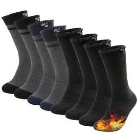 DG Hill - Calcetines térmicos de invierno - Calcetines cálidos para hombres y mujeres, calcetines con aislamiento para clima frío, calcetines de nieve gruesos, Gris Azul Rayas/Negro, 4 Pares, Small