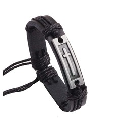 COLORFUL BLING Cross Leather Bracelet Cross Style Multi Layer Design Stainless Steel Fashion Men's Leather Bracelet Classic Gift For Men 2 Different Color Choose for Men Women - Black