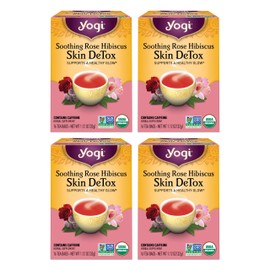 Yogi Tea Soothing Rose Hibiscus Skin DeTox Tea - 16 Tea Bags per Pack (4 Packs) - Organic DeTox Tea to Support Skin Health - Includes Green Tea Leaf, Rose Petal, Honeybush Leaf, Hibiscus & More