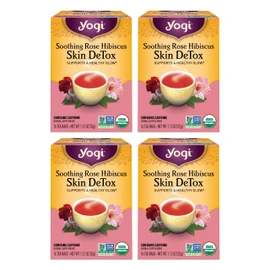 Yogi Tea Soothing Rose Hibiscus Skin DeTox Tea - 16 Tea Bags per Pack (4 Packs) - Organic DeTox Tea to Support Skin Health - Includes Green Tea Leaf, Rose Petal, Honeybush Leaf, Hibiscus & More