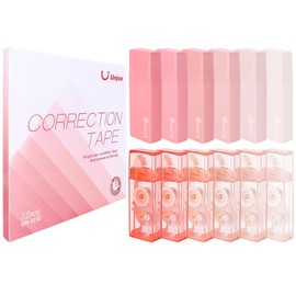 Unjoo White Correction Tape, Easy To Use Cute Applicator for Instant Corrections, For school, Office Workers (Gradient Pink, 5M/196" x 0.2",12pack)