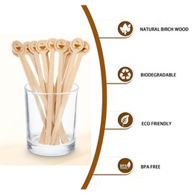 HLSN 200Pcs Coffee Stirrers- 5.9 Inch Natural Wooden Coffee Stirrers With Round Ends, Disposable Biodegradable Cafe Grade Coffee Stir Sticks Wood Beverage Mixer for Coffee Cocktails Milk Tea