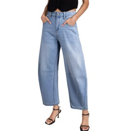 Sidefeel Women's Barrel Jeans Wide Leg Vintage Mid Rise Y2k Baggy Boyfriend Denim Pants Size 12 Sky Blue