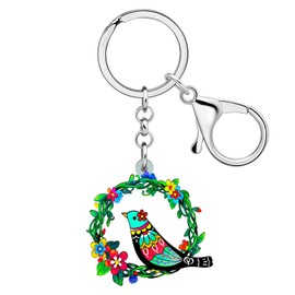 LONYOO Acrylic Cute Pigeon Keychain Purse Car Key Keyring Birds Jewelry Floral Spring Gifts for Women Girls Charms (Green)