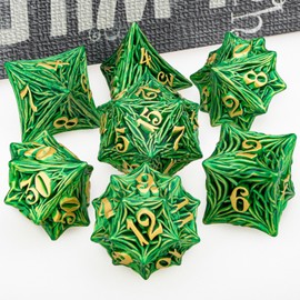 ORIFANTOU Metal DND Dice Set with Box, Green Tree Root D and D Dice for use with D&D RPG Tabletop Games, Polyhedral Role Playing Dice Set D20 D12 D10 D8 D6 D4