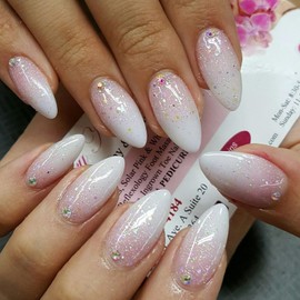 Pink Ombre Press On Nails Medium Almond Fake Nails Glitter With Rhinestones Designs Gradient Acrylic Artificial Fingernails Full Cover Glossy False Nail Reusable Glue On Nails For Women 24pcs