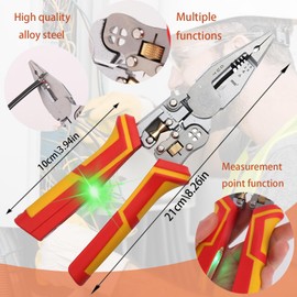 YOUYIKE 9-in-1 Multifunctional Pliers Wire Stripper with Voltage Tester & Safety Lock Precision Tool for Cables, Coaxial & Twisted Pair Cables (1.5-6 mm²) TPR Handle, Alloy + Steel