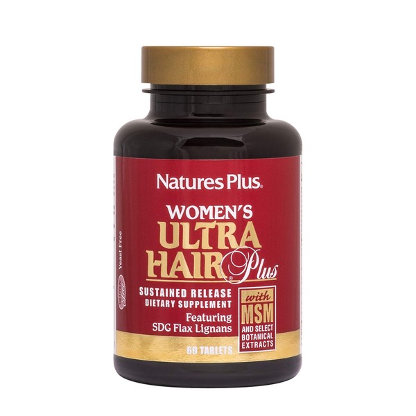 NaturesPlus Women's Ultra Hair Plus, Sustained Release - 60 Tablets - All-Natural Hair Growth Supplement - with Biotin - Promotes Healthy Hair, Skin & Nails - Gluten-Free - 30 Servings