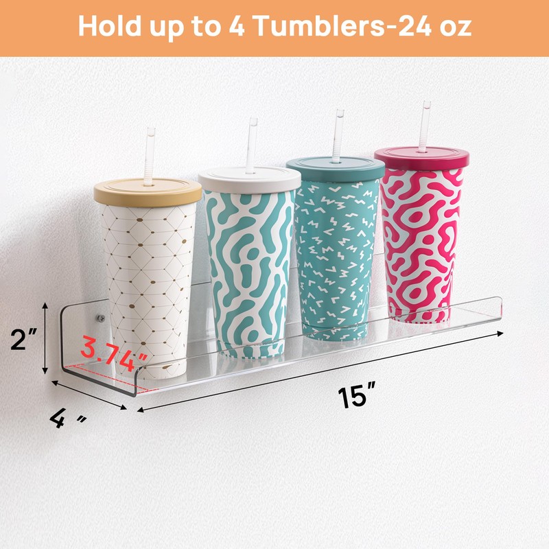 upsimples 4 Pack Acrylic Shelves for Wall Storage, 15" Floating