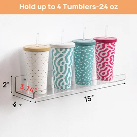 upsimples 4 Pack Acrylic Shelves for Wall Storage, 15" Floating Bookshelves for Kids, Display Shelf Organizer for Bathroom, Bedroom, Living Room, Kitchen, Room Decor, Clear