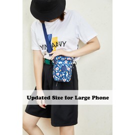 Damen Mädchen Kleine Umhängetasche Stofftasche Handytasche zum Umhängen mit Blumen Muster, 3 Fächer und Langer Riemen