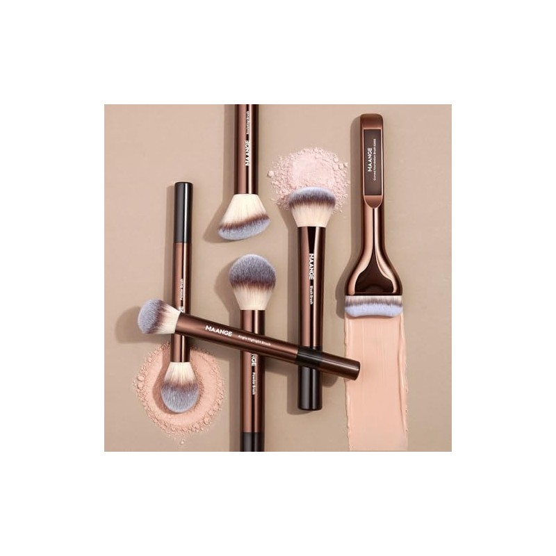 Maange Set Brochas Maquillaje Aluminio 14pcs Sintético Estuche Kit Multifuncional