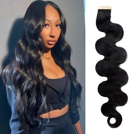 ShowJarlly Body Wave Hair Extensions 20PCS 50 Grams Tape in Hair Extensions Human Hair Natural Black Tape Ins Human Hair 20 Inch Soft Skin Weft and Invisible