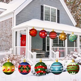 10pcs Christmas Ball Yard Signs with Stakes, 11.81 Inch Colorful Outdoor Hanging Christmas Decorations Balls Double-sided Christmas Ornaments with String for Xmas Party Lawn