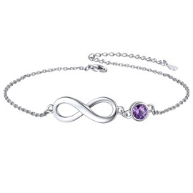 ChicSilver 925 Silver Infinity Anklet for Women Girls Anklet with 12 Birthstone Summer Beach Anklet with Gift Box for Girlfriend Wife Daughter, Stone