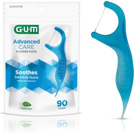 GUM Advanced Care Flosser Picks, Infused with Vitamin E & Fluroide, Fresh Mint Flavour, Blue, 90 Flossers (1 Bag)