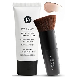 Jerome Alexander My Color Self-Adjusting Foundation 2pc Set - Medium | Color-changing cream formula, hydrating and lightweight, skincare-infused ingredients, includes Kabuki brush, 1 oz