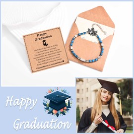 TEVOP Graduation Gifts for Her, Graduation Bracelet Tiny Light Blue Beaded Bracelet Gifts for Graduates, Special Graduation Gifts for Daughter Friend Sister Granddaughter