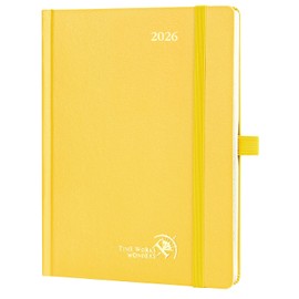 POPRUN A5 Diary 2026 Week to View (22x16.5 cm) Hardback Appointment Diary Vertical Weekly Planner 26, Inner Pocket, 100GSM Paper (Light Yellow）