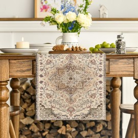 Artoid Mode Boho Bohemia Style Vintage Beige Table Runner, Seasonal Kitchen Dining Table Decoration for Home Party Decor 40x140 cm