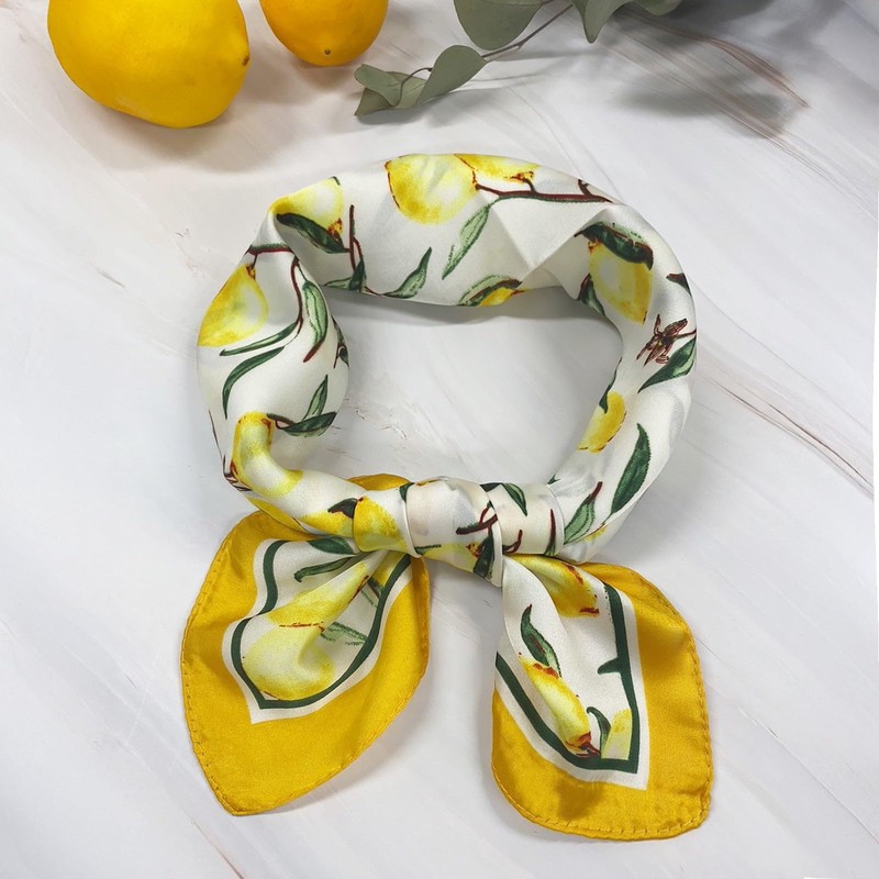allydrew Satin Neckerchief Square Scarf 26.5 x 26.5 Inches, Lemons