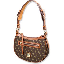 Dooney & Bourke Women's Classic Jacquard Print Round Crescent Hobo Bag Purse, (Tmoro Brown)