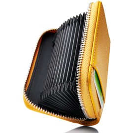 Neese Credit Card Case, Card Holder, Skimming Prevention, Pleated, Large Capacity, Coin Case, Men's, Women's, mustard