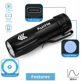 KunHe 40 Pack 365nm UV Flashlight Mini Rechargeable UV Light 3W for Pet Stain Detection Hotel Cleaning Resin Curing Gem & Scorpion Inspection Stocking Stuffers