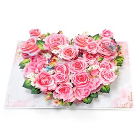 CUTPOPUP Red Roses Flowers Heart Valentine's Card Pop Up, Card Father's Day, Birthday Card, Card Love, Wedding Card, Birthday Card Woman for Husband, Wife, Her, Her, Couple (Rose Heart) 180DE