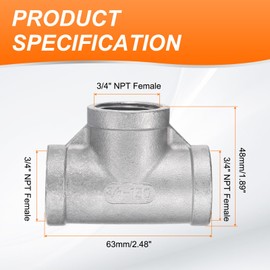 HARFINGTON Tee Pipe Fitting (3/4" x 3/4" x 3/4") NPT Female 304 Stainless Steel t Shaped 3 Way T-Connector for Industrial Connection Water Air Gas Oil Fuel