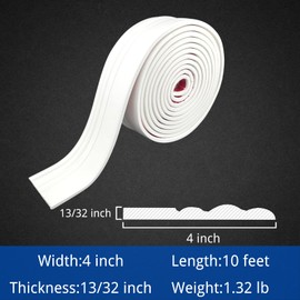 COUKIU Flexible Baseboard Molding Trim, Peel and Stick Rubber Wall Base Moulding Trim, 4 Inch x 10 Feet Self-Adhesive Vinyl Wall Base Cove Base (Pure White)