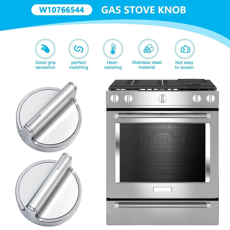 Upgrade W10766544 Gas Stove knobs Replacement for Whirlpool WFG540H0ES0 Range