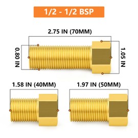 GASHER 3 Piece Extension Brass Pipe Fitting, 1/2 Inch Female to 1/2 Inch Male Pipe Hex Socket Adapter Converter Adapter, 40 mm/50 mm/70 mm