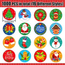 Partywind Christmas Stickers for Kids, 1000 Merry Christmas Stickers Labels for Crafts Scrapbooking Cards Decorations, Holiday Stickers Tags Ornaments for Party Favors Supplies (2 Rolls)