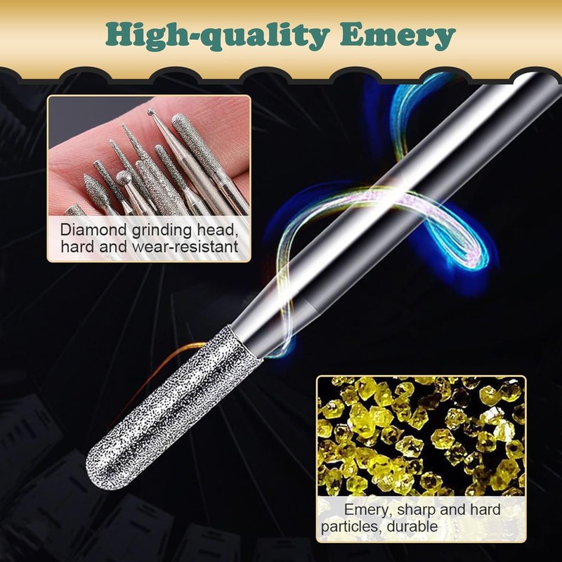 KEWAYO 30pcs Diamond Grinding Bits Set, Diamond Coated Rotary Burrs,