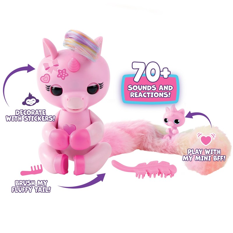 Fingerlings Snuggle Tails - Interaktives rosa Einhorn (Evie), mit flauschigem