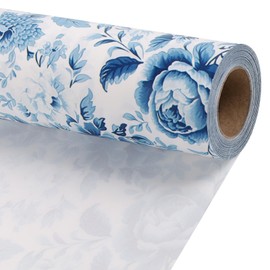 BIOBROWN BIOBROWN Floral Wrapping Paper Jumbo Roll - 30 Inch X 33 Feet (82.5 sq. ft. ttl.) Blue White Peony Design Chinoiserie Gift Wrap Stone Paper for Wedding, Bridal Shower, Mother's Day