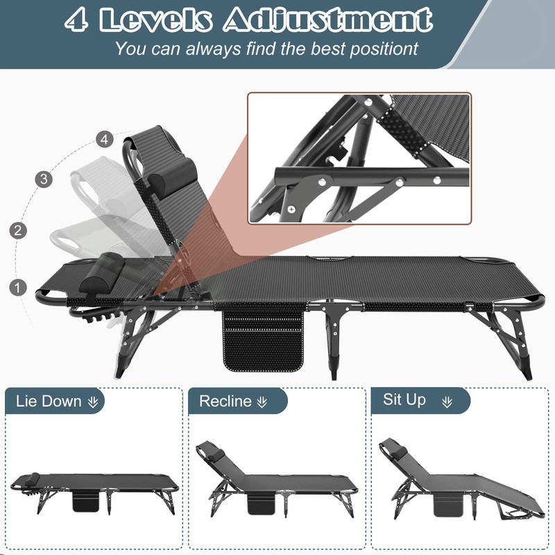 DoCred Heavy Duty Chaise Lounge Chair, Adjustable 5-Position Folding Chaise