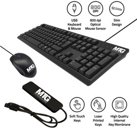MTG Basic Full Size Slim USB Wired Keyboard and Mouse, with 4 in 1 USB HUB 3.0, Compatible with PC, Laptop, Combo Set