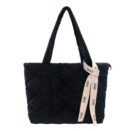 Boshiho Quilted Tote Bag for Women Nylon Puffy Bag Puffer Shoulder Bag with Zipper Causal Top Handle Handbag for Work School Shopping Travel(Black)