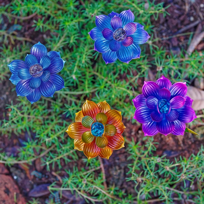 Viveta 4 Pack Flower Decorative Garden Stakes, Metal Flowers Outdoor
