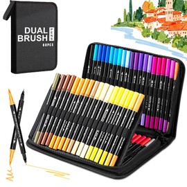 60 Colores Plumones Doble Punta Pencil,Plumones para Colorear No Tóxicos,Marcadores Base De Agua, adecuada para pintar, caligrafía y escritura. (60 colores)