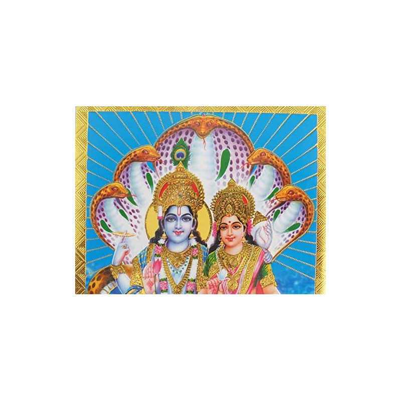 Gold Foil Embossed Hindu God Lord Vishnu Goddess Lakshmi Shrine