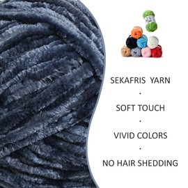 Plush Chenille Chunky Yarn - Fluffy Velvet Yarn Crochet for Blanket Knitting and Crocheting - Soft Baby Yarn for Crocheting - Amigurumi Crochet Yarn 100g (87yds) (Navy Blue)
