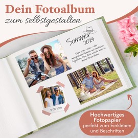 Zeitloos The Photo Album for Eternity – Space for 150 Photos (50 Pages or 25 Sheets) Photo Album Linen Photo Album Green Photo Album for Gluing Photo Album Fabric Photo Album Photo Book for Gluing