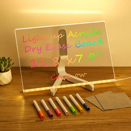 LED Note Board with 7 Colors, 12"x8" Lumiboard Led Drawing Board for Kids, Light Up Acrylic Dry Erase Message Boards with Stand and 7 Makers for Home Office School for Halloween Birthday Gifts Toys