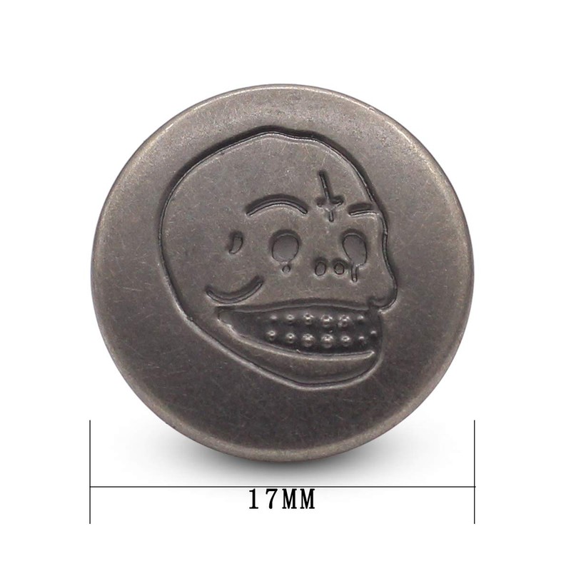 17mm Skull and Bones Gun Black Jean Buttons No-Sew Tack