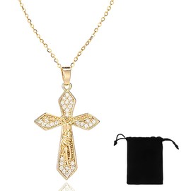 Women's Cross Necklace, Women's Gold Cross Chain, Women's AAA Zirconia Cross Pendant, Hypoallergenic 18K Gold-Plated Chain, Fashion Jewellery for Women Girls Gift
