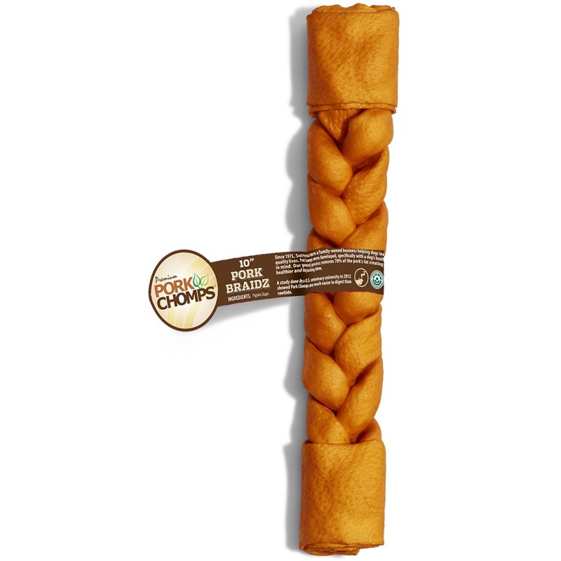Pork Chomps Roasted Pork Skin Dog Chew, 10-inch Braid, 1